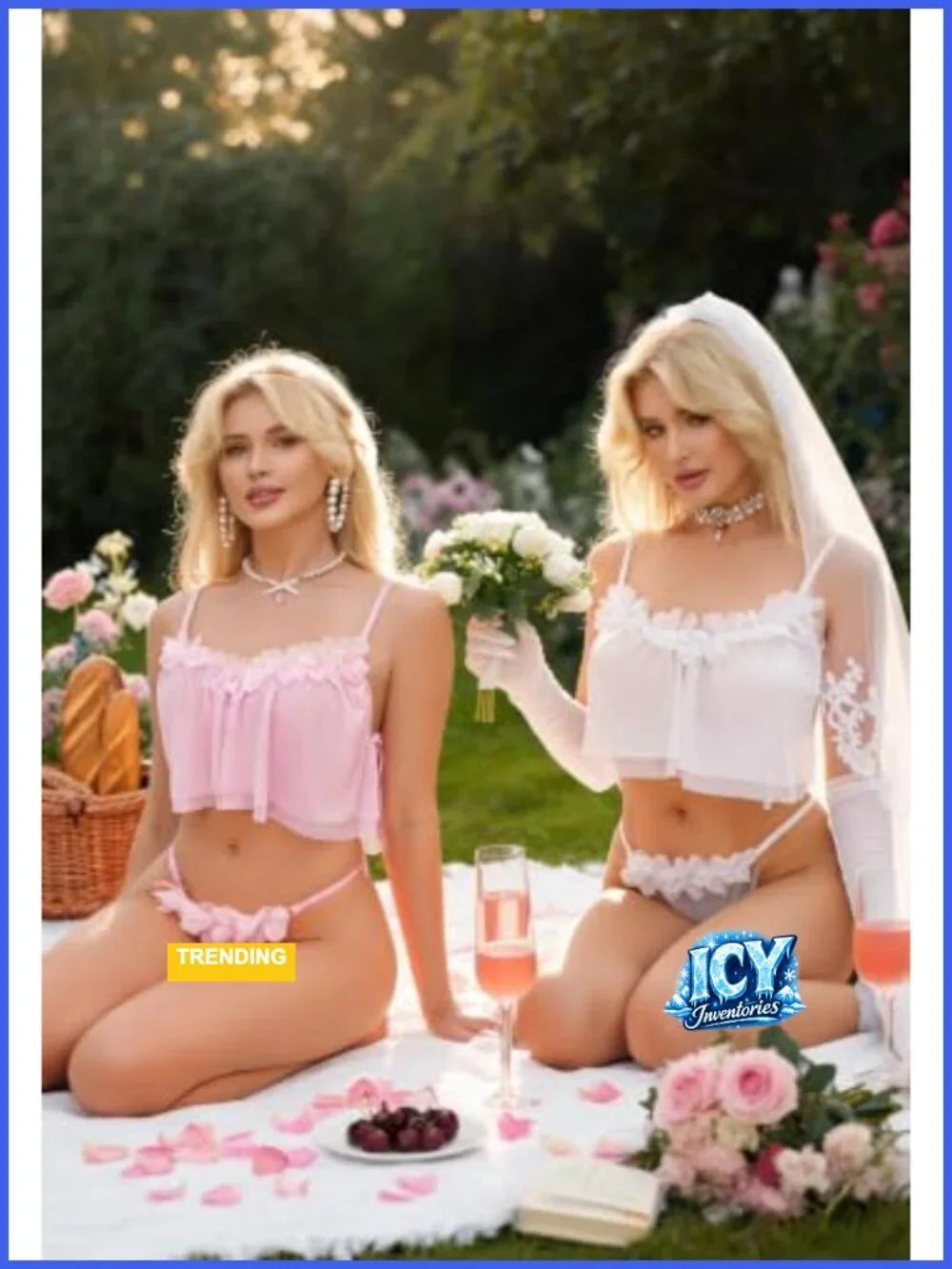 Sheer Mesh Floral Lingerie Set 2 Piece Cami Thong